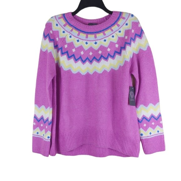 Vince Camuto Fair Isle Crewneck Sweater Pink lilac color Size Small - Picture 2 of 9